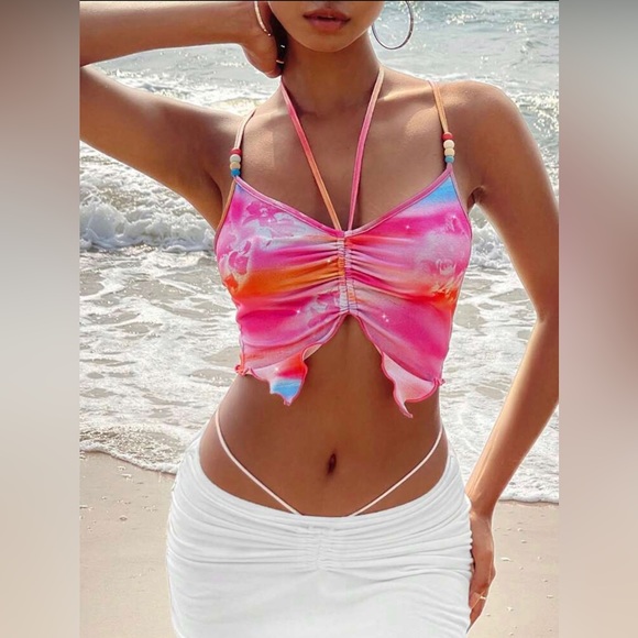 💖 5 items for $25 Sale! 💖 Tie Dye Asymmetrical Hem Crop Cami Top L - Picture 2 of 4